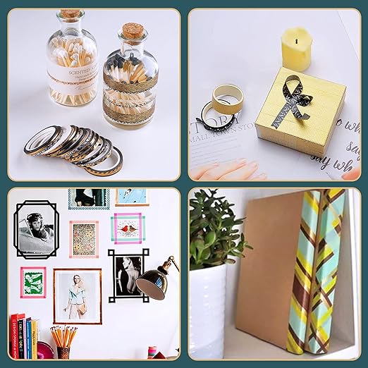 NiArt 80g Gold Foil Washi Tape Set, Random Patterned Slim Decorative Masking Tapes for Bullet Journals, Scrapbooking, DIY Crafts, Party Decor - Widths Range from 3-15mm, Suitable for Kids and Adults