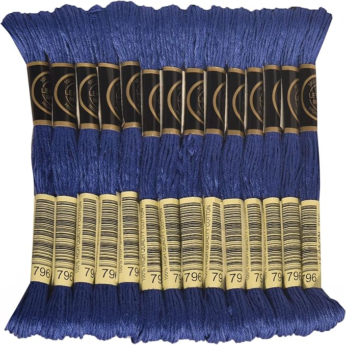 LE PAON Embroidery Floss, 14-Pack Six Strands 100% Long Staple Cotton Embroidery Thread, 8.7-Yard，Color Number：796, Dark Royal Blue