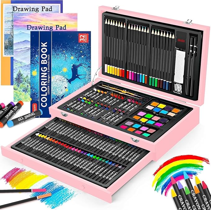 iBayam Christmas| Birthday Gifts for Kids Teen Girls Trendy Stuff 6-16 Year Old, 150-Pack Art Set Kits with 2 Sketch Pads, Coloring Book, Stocking Stuffers for Teens Girls, Cute Cool Fun Crafts Gifts