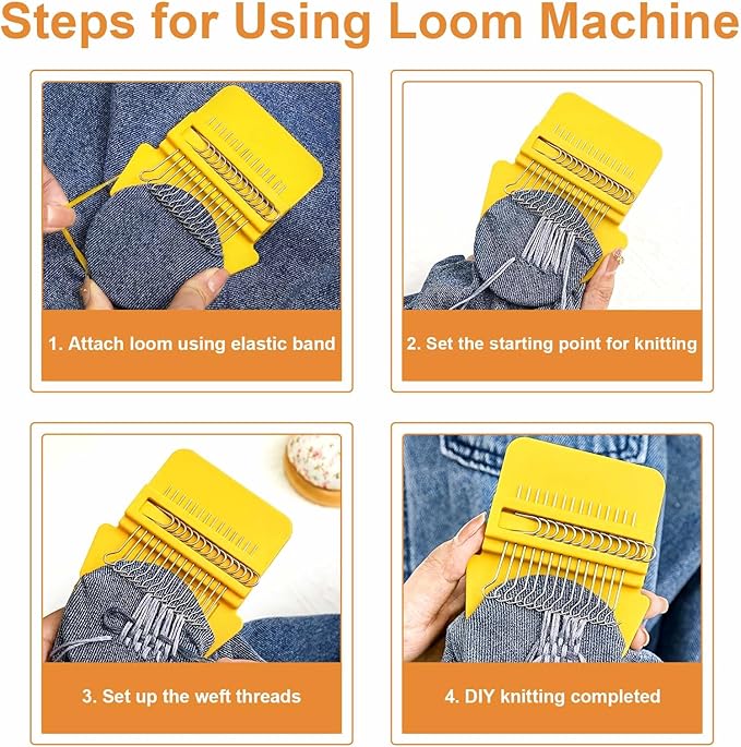Jexine Mini Darning Mushroom for Socks 14 Hooks Small Speedweve Style Weaving Darning Loom with 9 Pcs Large Eye Needles 50 Colors Thread for Handcraft DIY Weaving Repair Tool(Yellow)
