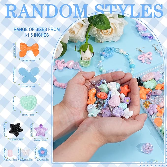400-450PCS Acrylic Beads for Bracelet Making, Assorted 6 Colors Cute Beads, Flower Bow Candy Bear Kawaii Bracelet Charms for Jewelry Making, Necklace Keychains Phone Charms DIY Crafts Gifts