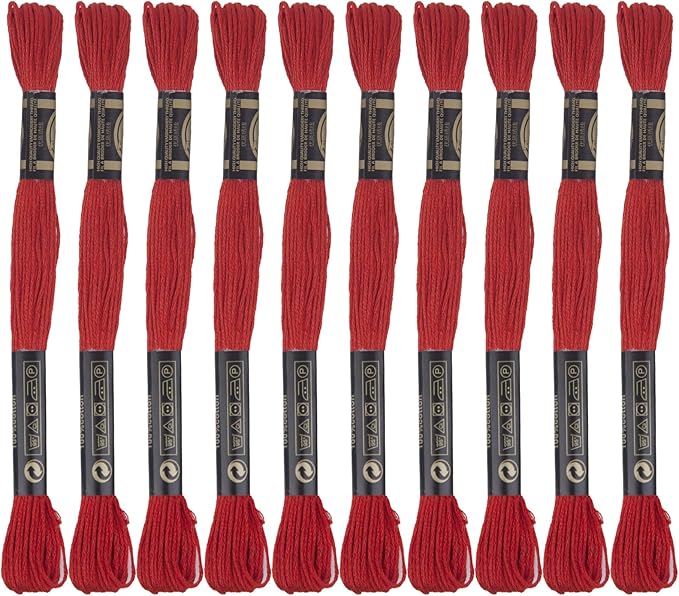12 Skeins Premium Egyptian Embroidery Floss 9 Yards Each Egyptian Long Fiber Cotton Cross Stitch Thread for Embroidery Projects Bracelet. (12, Red)