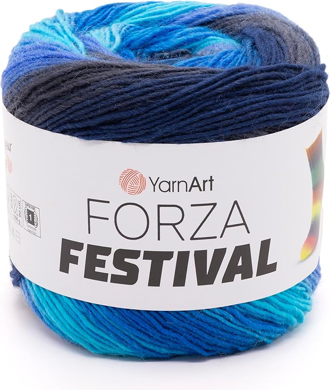 YarnArt Forza Festival Self-Striping Wool Blend Fingering Yarn, 100g (459 yd) – Gradient Color Yarn for Knitting, Crochet, Socks & Shawls (2902)