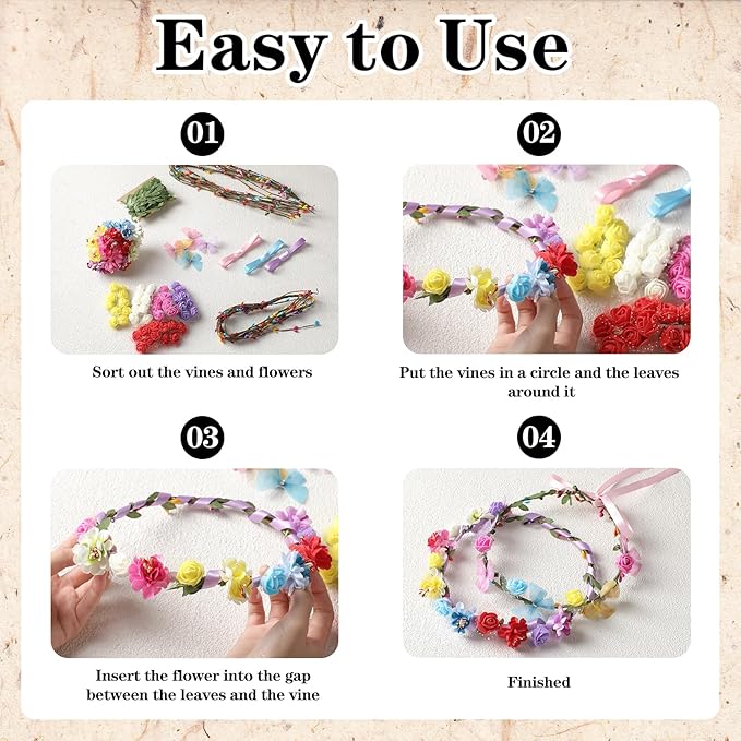 DIY Flower Crowns Making Kit, 145 Pcs Butterfly Rose Floral Headband Craft Kit, Handmade Creativity Fairy Flower Hair Accessories Set for Women Birthday Party Make Your Own Arts Creative Gifts
