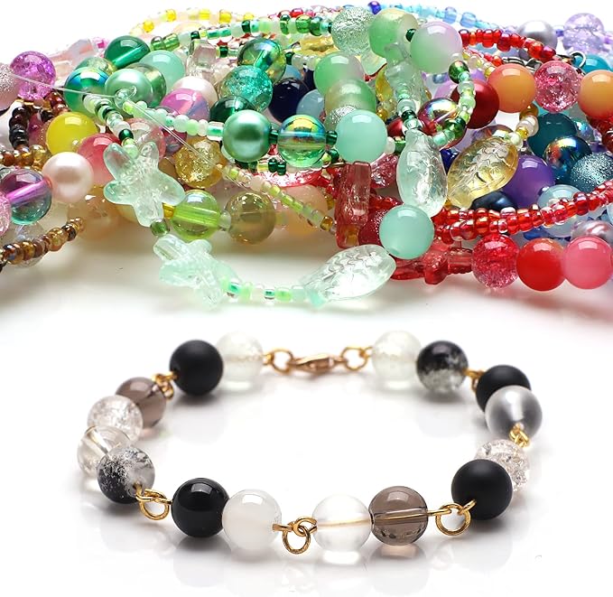 Rired 27 760pcs Assorted Glass Beads for Jewelry Making, White to Black Mixed Crystal Beads Bracelet Making Kit with Seed Beads for Ring, Necklace, DIY Craft
