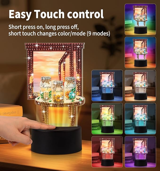 Diamond Painting Night Light, Diamond Painting Kits For Adults Desktop Ornaments For Table Tabletop Decor Diamond Art Accessories For Adult Beginner Touch Lamp for Bedrooms Living Room-Wish bottle