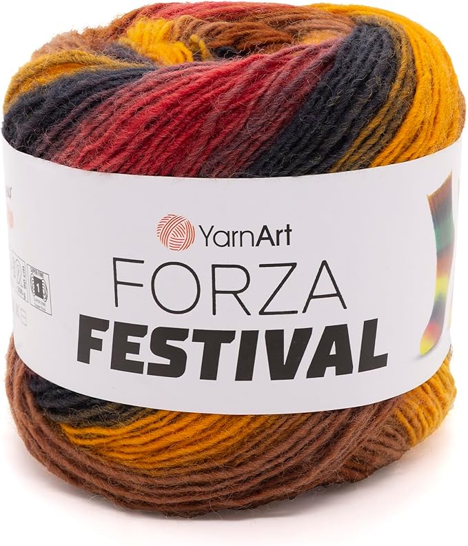 YarnArt Forza Festival Self-Striping Wool Blend Fingering Yarn, 100g (459 yd) – Gradient Color Yarn for Knitting, Crochet, Socks & Shawls (2908)