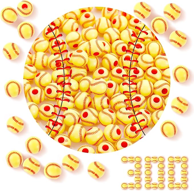 Giegxin 300 Pack Acrylic Softball Beads 12 mm Sports Ball Beads for Bracelets Jewelry Making Necklace Charms Craft Keychain Home Decoration Accessories(Softball)