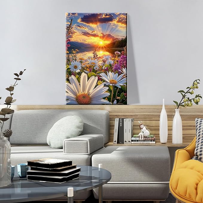 ATDMS Paint by Numbers Kit for Adults with Frame Landscape Paint by Number with Easel DIY Flowers Adult Paint by Number Kits Sunset Paint by Numbers Kit on Canvas for Gift Home Wall Decor 8x12 Inch