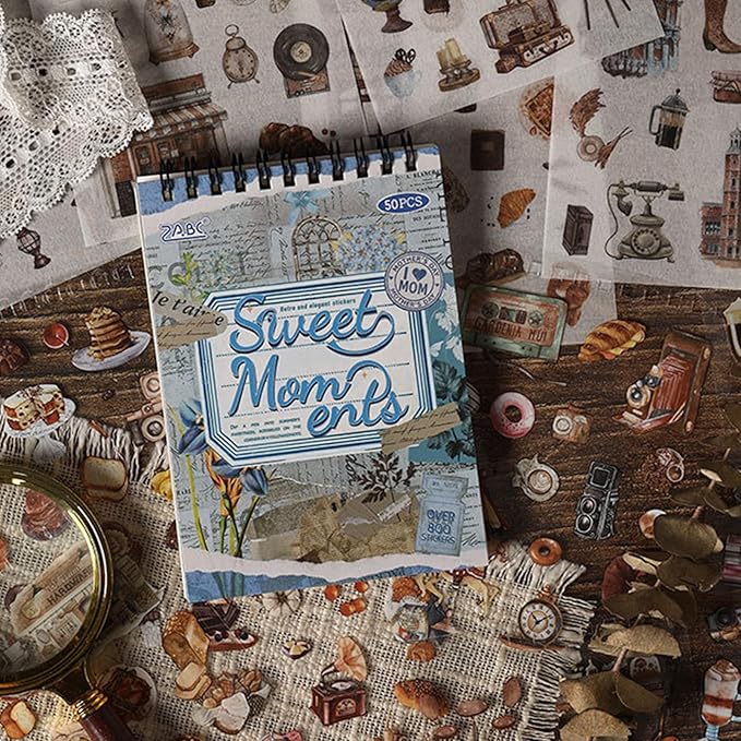 Uideyvi Sweet Series Sticker Scrapbooking Supplies for Junk Journal, 25 Sheets Washi Stickers and 25 Sheets PET Stickers(TZ-010-004)
