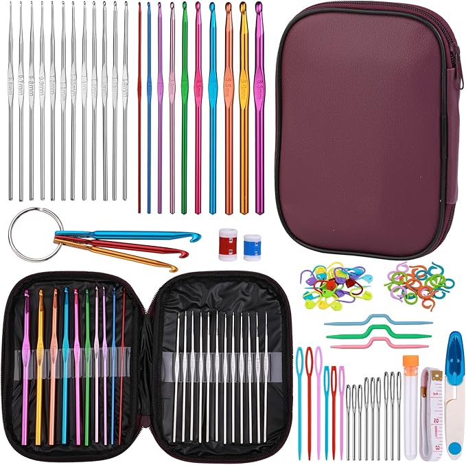 Zlulary 86 PCS Crochet Hook Set, Crochet Needles Set with Knitting Needles, Stitch Markers, Crochet Hook Case, and Crochet Accessories for Crocheting Craft Mother's Day