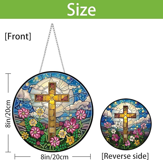 Wergund 5D DIY Cross Religion Diamond Art Hanging Kits, Hanging Diamond Art Flower, Acrylic Special Shaped Rhinestone, Window Hanging Pendants for Home Wall Garden Front Door Outdoor Decor Gift