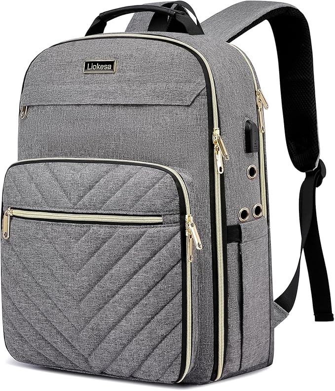 Liokesa Knitting Bag Backpack, Crochet Bag Tote, Large Yarn Storage Tote Bag with USB Charging Port, Yarn Holder Case for Carrying Projects, Knitting Needles, Yarn Supplies, Grey