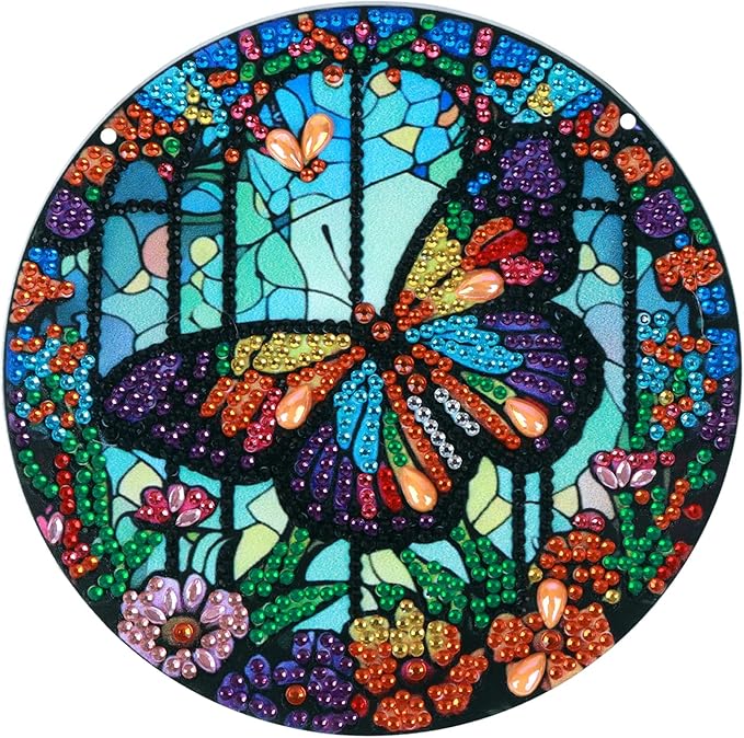 Tontut Hanging Decorations Diamond Painting Kits, Window Pendant DIY Butterfly Flower Diamond Painting, Special Shape Diamonds Art Home Wall Garden Window Decoration