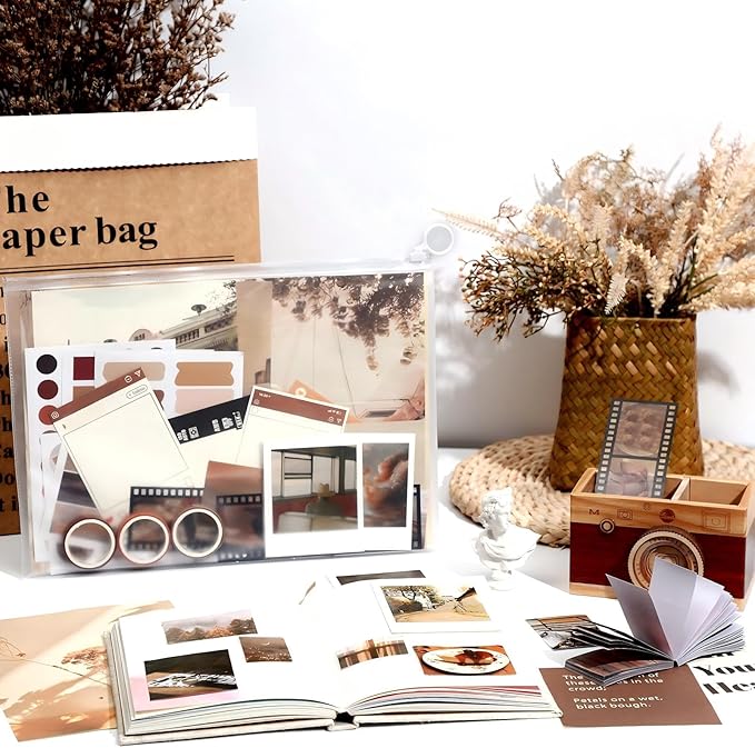 114 Pieces Scrapbooking Materials Scrapbook Supplies Pack for Art Journaling Bullet Junk Journal Planners Art DIY Paper Stickers Washi Tape Craft Kits Notebook Collage Album Aesthetic (Vintage Style)