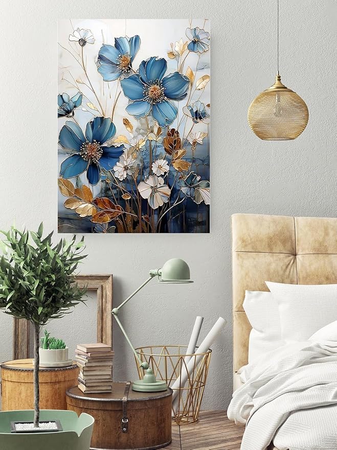 EIBEILI Diamond Painting Kits for Adults DIY 5D Diamond Art Paint with Round Diamonds Full Dril Gem Art Blue Flowers Painting Kit for Home Wall Decor Gifts 12x16inch
