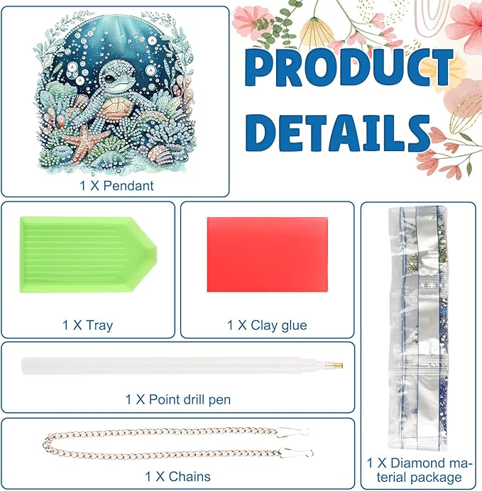 DOMROM Sea Turtle Diamond Art Hanging Kits for Adult Beginner, Special Shaped Crystal Diamond Painting Turtle Pendant, DIY Diamond Art Suncatchers Animal for Home Garden Wall Decor Gift