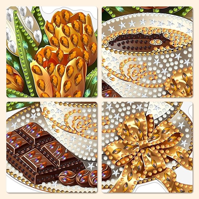 MXJSUA Coffee Tulips Diamond Painting Art Window Suncatchers, Diamond Art Kits for Adults Hanging Ornaments with Chain, 5D Special Shape Crystal Diamond Pendant Accessories for Decor Gift 8x8 Inch