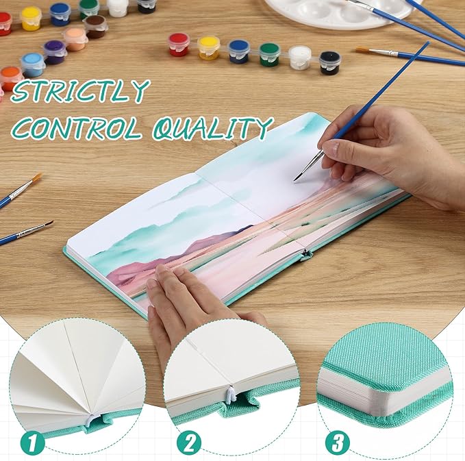 Dispowreath 4 Pcs 5.5 x 5.5 in Watercolor Sketchbook Journal Square Watercolor Notebook Cold Press 140lb 300gsm Cotton Paper 48 Pages Journals Notebook Paper Pads(Turquoise)
