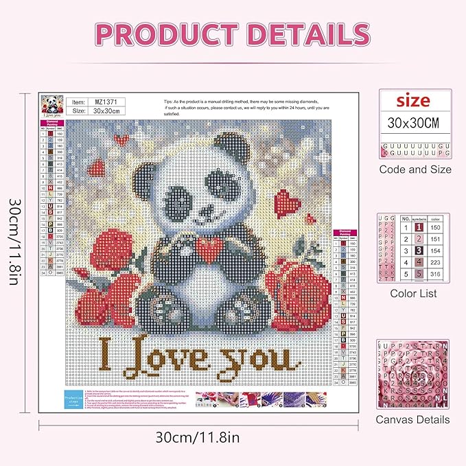 Axquilon Valentine Diamond Art Kits for Adults - Panda Diamond Painting Kits for Adults Beginner, DIY 5D Full Drill Gem Art for Home Wall Decor 12x12 inch