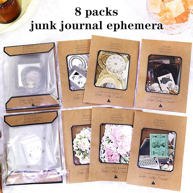 CATaireen Vintage Junk Journal Items Kit Pre Cut Paper Cards Cutout Cardstock Art Aesthetic Decor Hollow Out Craft Elements Small Embellishments Supplies for Adults Scrapbook Pack (All Collection)