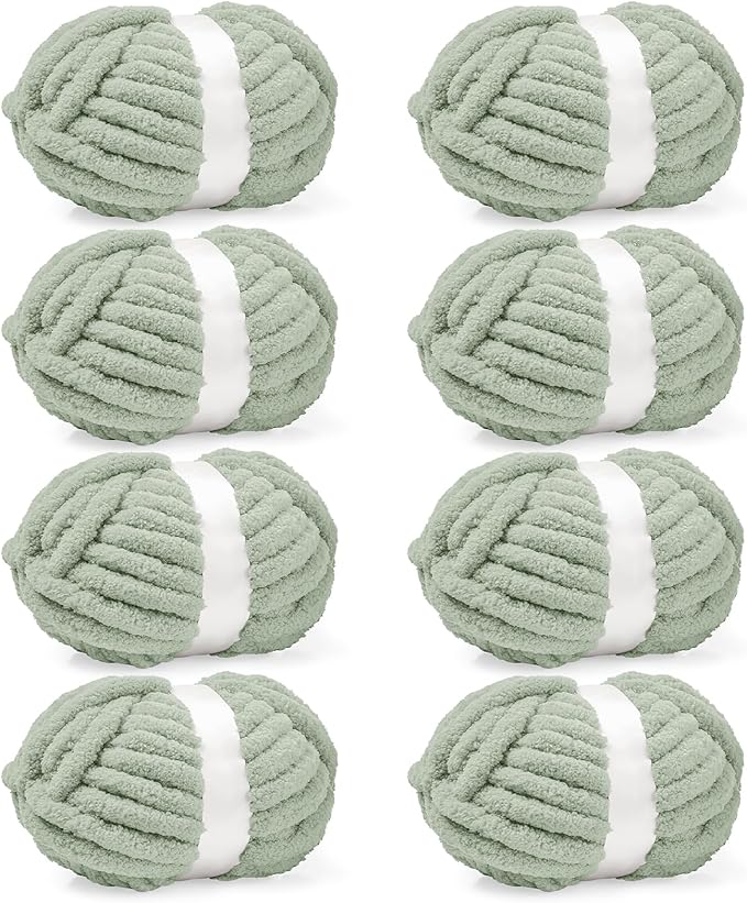 Inhand 8 Pack Chunky Chenille Yarn for Crocheting–30.6 Yards, 7.7oz, Soft Fluffy Thick Yarn, Gifts for Women/Grandma Birthday Christmas Unique, Hand Knitting for Blankets & DIY Crafts (Sage Green)