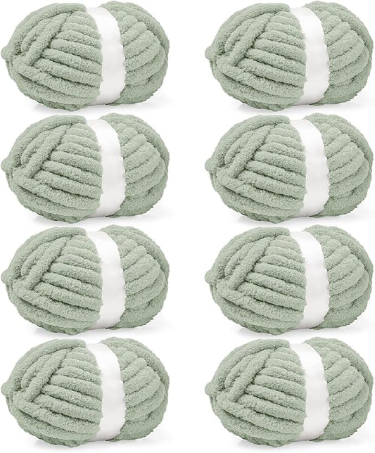 Inhand 8 Pack Chunky Chenille Yarn for Crocheting–30.6 Yards, 7.7oz, Soft Fluffy Thick Yarn, Gifts for Women/Grandma Birthday Christmas Unique, Hand Knitting for Blankets & DIY Crafts (Sage Green)