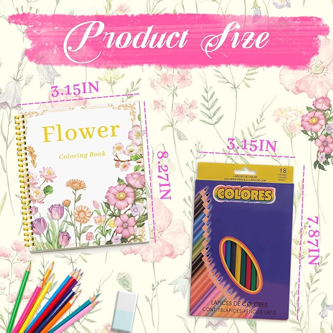 Beautiful Adult Coloring Book Set with 18-Color Pencil Set - Coloring Books for Adults Relaxation Adult Coloring Book for Women Gifts.Elegant Art Style with 35 Patterns.