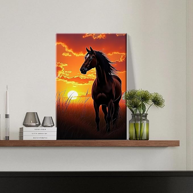 JOOZ Horse Paint by Numbers Kit for Adults with Frame Sunset Paint by Number with Easel Adult Paint by Number Kits Framed Canvas Oil Painting Kits for Home Wall Decor 8x12 Inch