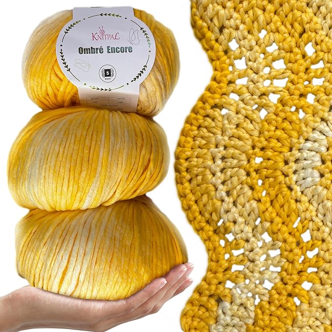 Ombré-Encore Chunky Ombre Yarn for Crocheting, 3 Balls, 507Yds/420G, Free Patterns - Multi Colored Bulky 5 Weight Yarn for Knitting - Duck Yellow