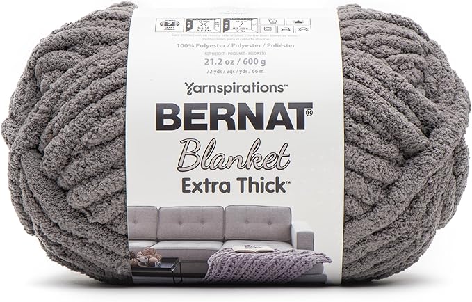Bernat Blanket Extra Thick Dark Gray Yarn - 1 Pack of 21.12oz/598.74g - 100% Polyester - #7 Jumbo - 72 Yards - Chunky Yarn for Hand Knitting, Crocheting, Crafts & Amigurumi