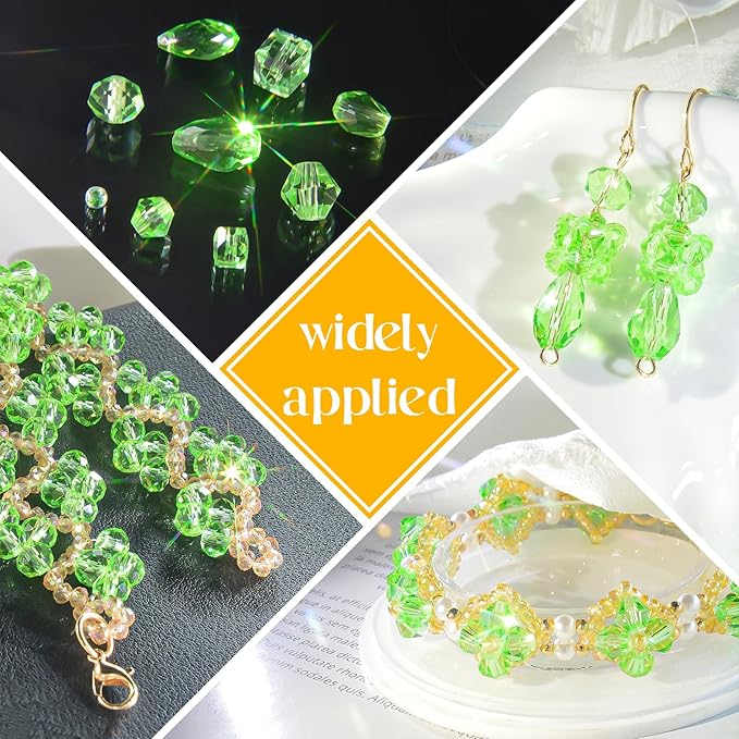 1500 Pcs Crystal Glass Beads for Jewelry Making – 12 Styles Bicone, Rondelle, Cube, Teardrop & 3mm Spacer Beads, DIY Bracelet Necklace Earring Craft Kit with Organizer Box(Green)