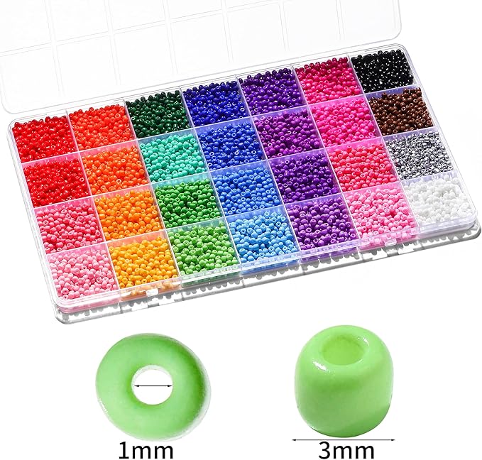 28 Colors 3mm Seed Beads, 7200PCS Glass Seed Beads Kit for Jewelry Making, Craft and Bracelet Making