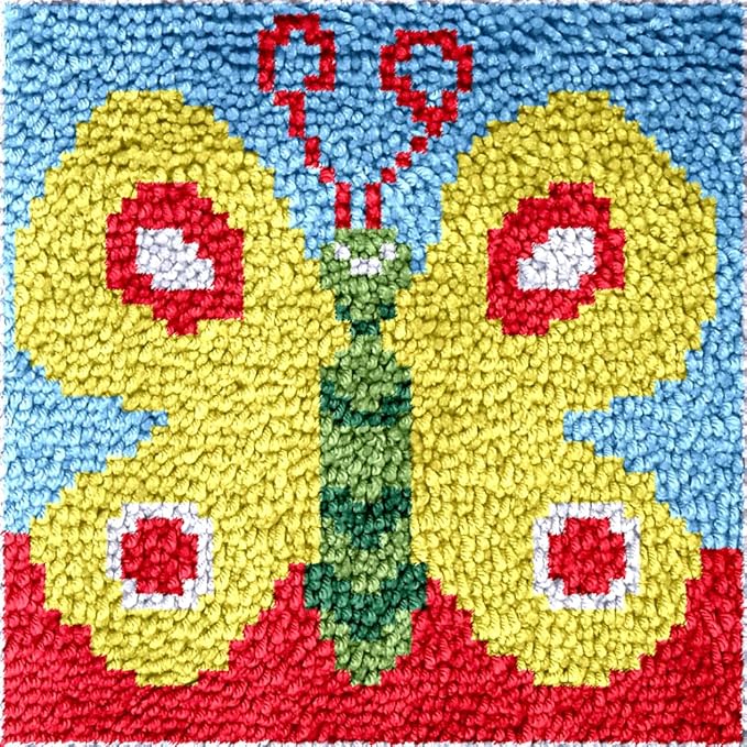 Numptain Latch Hook Kits for Adults,DIY Rug Crafts Butterfly Pattern Color Printed Canvas,Latch Hook Kits for Beginners Handmade Needlework Crafts Home Decoration,12"x12" NT1