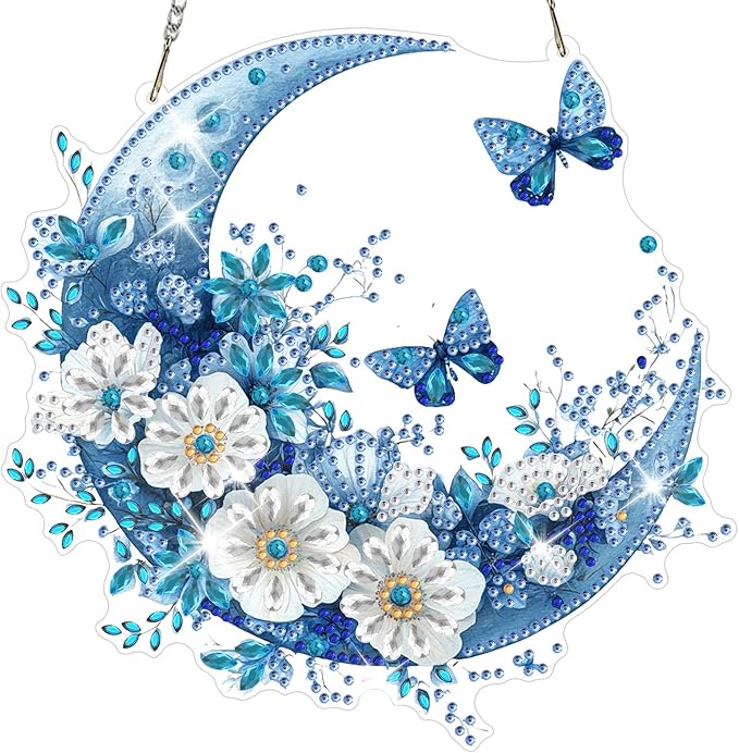 NAIMOER Diamond Art Hanging Kits for Adults Moon Butterfly 5D Special Shaped Rhinestone, DIY Acrylic Diamond Art Painting Window Pendants Home Garden Wall Hanging Ornament Kits, Double Sided