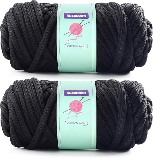 Chunky Yarn for Hand Knitting,Soft Bulky Yarn for Crocheting,Thick Big Twist Tubular Yarn for Making Blanket,Bags,Baskets,Pillows,Pet Nests 1.1lb/500g (2 Skeins Black)
