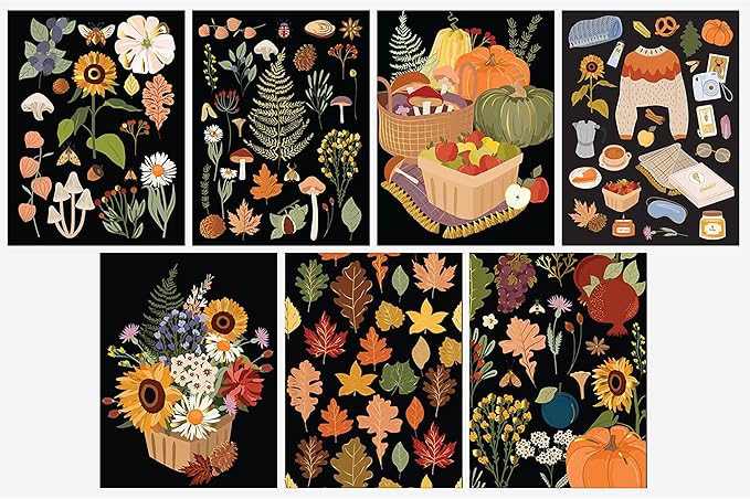 Brea Reese: Scratch Art Paper Pad - Fall Foraging - 14 Sheets, 7 Guided Art Designs, Metallic Accents, Stylus & Brush, 6x8 Pages, DIY Adult Craft Kit