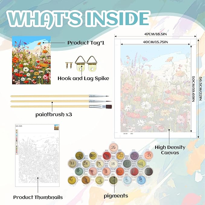 NPCSWXQ Wild Flowers Paint By Numbers Kit for Adults Beginners, Flowers Paint by Number On Canvas, DIY Acrylic Painting Crafts Number Artist Paint Kit for Home Wall Office Decor Gifts 16x20Inch