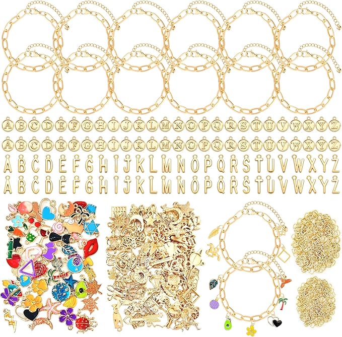 450 PCS Charm Bracelet Making Kit for Women, Jewelry Making Kit Including Paperclip Chain Bracelet, Assorted Charms Bulk, Letter Pendants, Jump Rings for Bracelet Making,DIY Crafts Supplies