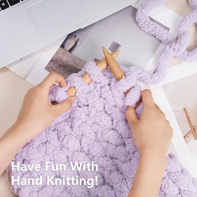 Chunky Yarn for Hand Knitting - #10 Chunky Chenille Yarn, Jumbo Big Thick Chunky Yarns for Crocheting, Super Bulky Chunky Knit Blanket Yarns, 8 Skein (25 yds 8 oz Each Skein), Lavender Fog