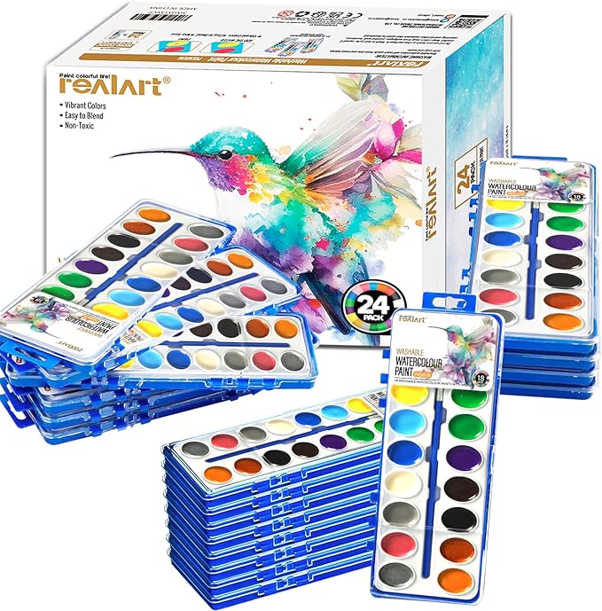 REALART 18 Colors Watercolor Paint Set Bulk Pack of 24 Water Color Paint Sets Water Color Sets