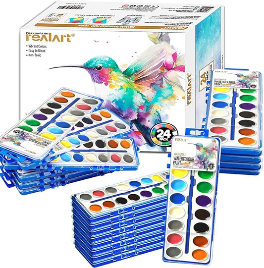 REALART 18 Colors Watercolor Paint Set Bulk Pack of 24 Water Color Paint Sets Water Color Sets
