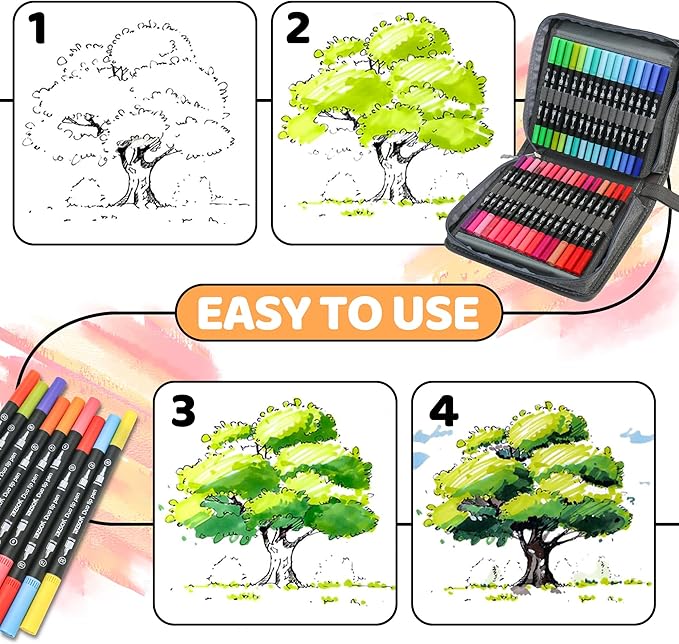 ZSCM 100 Colors Markers for Adult Coloring Books No Bleeding - Duo Tip Brush Pen, Artist Fine & Brush Coloring Markers for Adult Calligraphy, Drawing, Sketching & Journaling