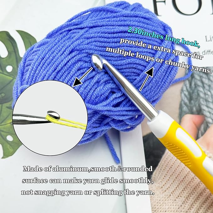 Large Crochet Hooks 4 pcs Ergonomic Non-Slip Rubber Handle Crochet for Arthritic Hands,7mm 8mm 9mm 10mm Extra Long Crochet Hooks Needles DIY Yarn Crocheting Tools