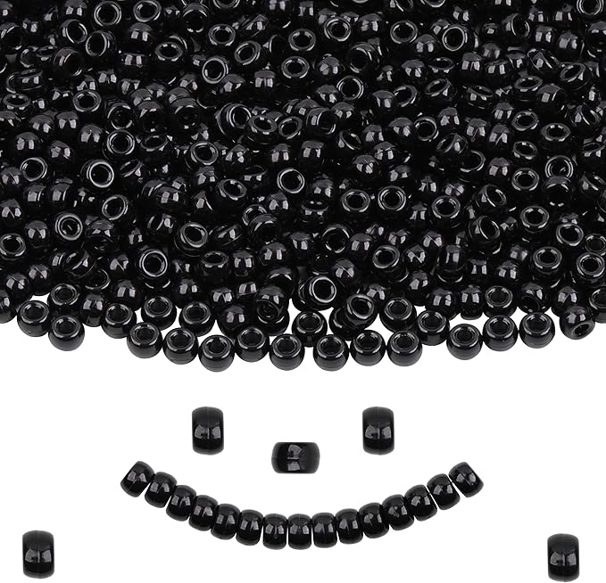 Black Pony Beads Bulk - 1000 Pcs Plastic Beads for Friendship Bracelets, Hair Braiding & Jewelry Making - 6x9mm, Large Hole