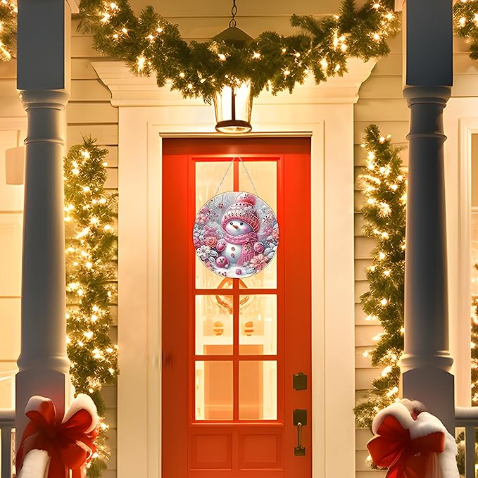 JJFox Diamond Art Hanging Kit for Adult,Special Shaped Rhinestone,Double Sided DIY Acrylic 5D Diamond Art Painting Window Pendants Home Garden Wall Hanging Kits Hanging Ornament (Christmas Snowman-2)