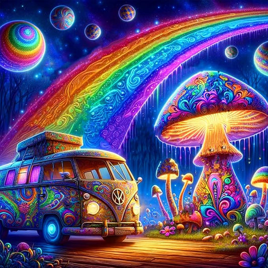 ijbnhd Mushroom Bus Diamond Painting Kits for Adults - Bus Diamond Art Kits for Adults,5D Diamond Painting Mushroom,DIY Full Drill Gem Art and Crafts Kits 14x14inch