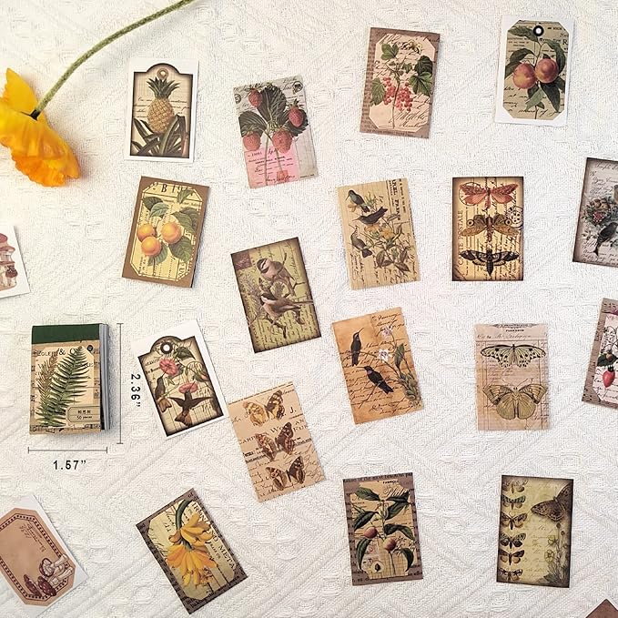 300 Pcs Scrapbook Washi Stickers,Vintage Flower Butterfly Botanical Sticker Book for Junk Journal,Decorative Paper Stickers for Bullet Journal, Album, Collage, Planner, Gift Wrapping