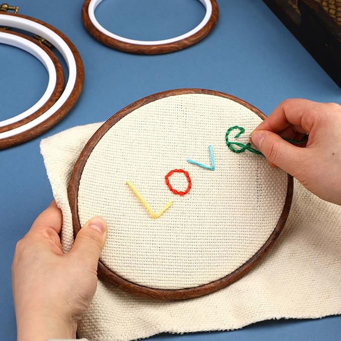 4 pack oval embroidery hoops, imitated wood display frame circle and oval embroidery kits with 30 pieces large eye embroidery needles, quilting hoop and cross stitch supplies for sewing and wall hang