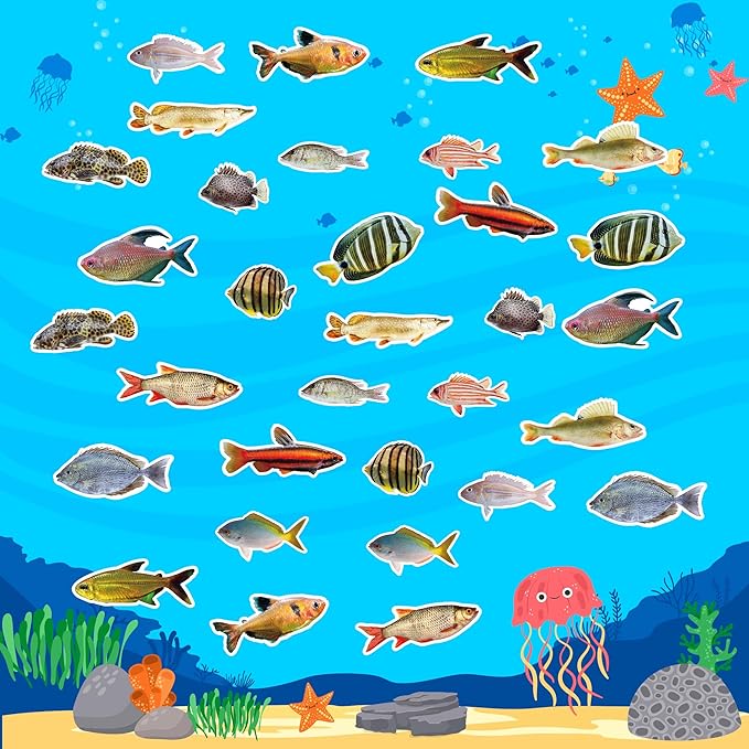 h1vojoxo realistic fishing sticker rolls - 1000pcs fishes stickers for kids 16 designs waterproof fishes stickers for water bottles laptop scrapbook crafts envelopes gifts cute sticker for fish lover